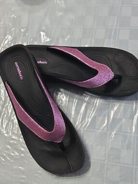 Aerothotic Women’s Black Sandals with Sparkling Purple-Pink Straps SIZE 38